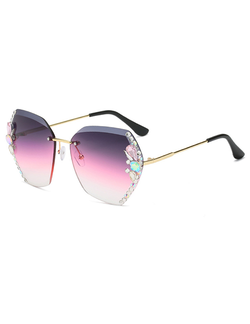 Fashion Lx-8816【purple】 Alloy Diamond Large Square Frame Sunglasses
