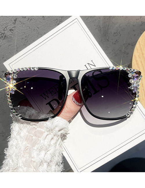 Fashion Grey Diamonds Alloy Diamond Large Square Frame Sunglasses