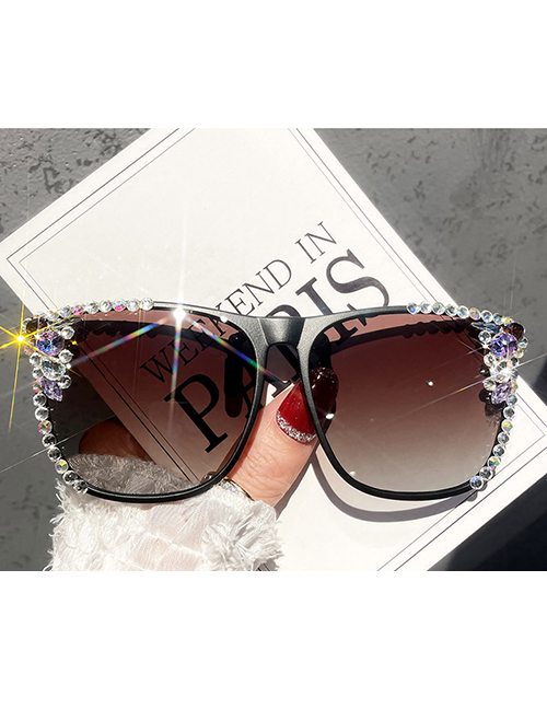 Fashion Gradient Tea Set With Diamonds Alloy Diamond Large Square Frame Sunglasses