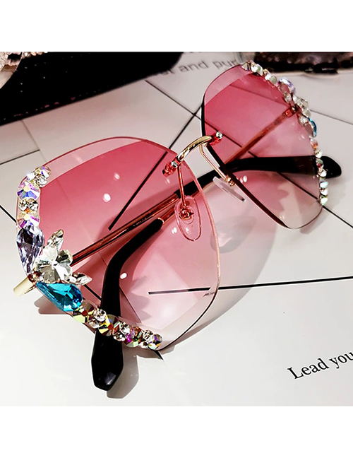 Fashion Gradient Powder Alloy Diamond Large Frame Sunglasses