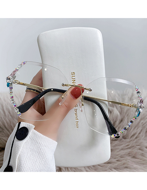 Fashion White Sheet Alloy Diamond Large Frame Sunglasses