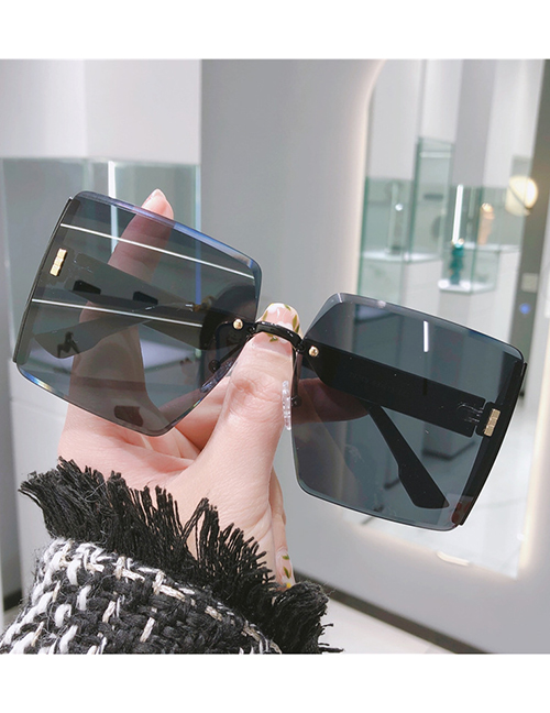 Fashion Deep Sky Night [black Ash] Alloy Square Large Frame Sunglasses