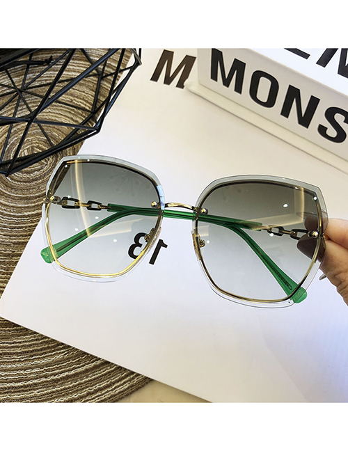 Fashion (gradient Green) Rimless Crystal Cut Polygon Sunglasses
