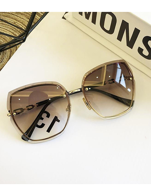 Fashion (gradient Coffee) Rimless Crystal Cut Polygon Sunglasses