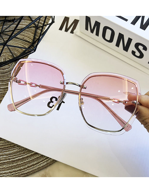 Fashion (pink) Rimless Crystal Cut Polygon Sunglasses