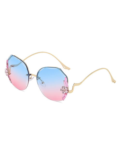 Fashion (top Blue And Bottom Powder) Crystal Flower Alloy Diamond Large Frame Sunglasses