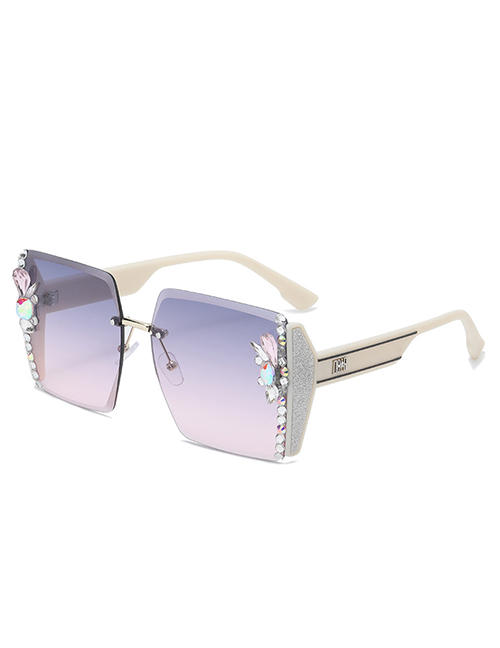 Fashion 【purple Powder Sheet】diamonds Alloy Diamond Large Frame Sunglasses