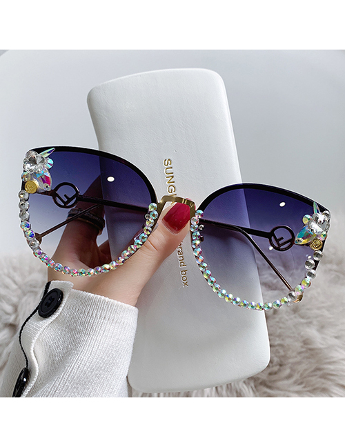 Fashion Grey Diamonds Alloy Diamond Large Frame Sunglasses