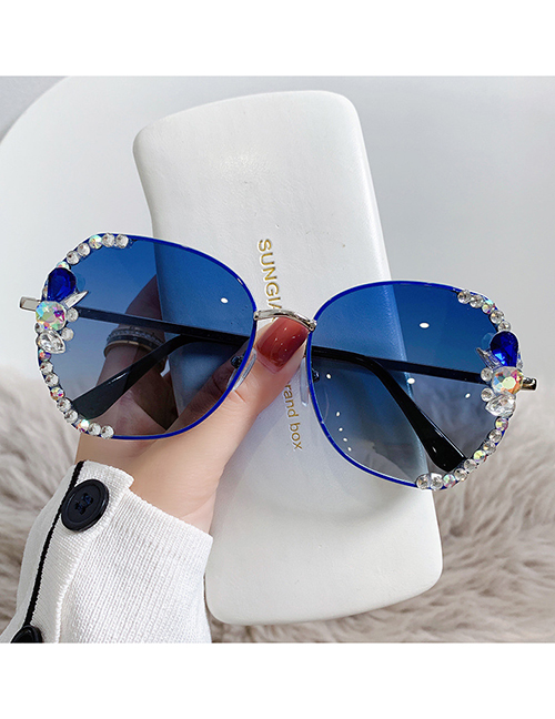 Fashion Blue Frame Gradient Blue [polarized] Diamonds Alloy Diamond Large Frame Sunglasses