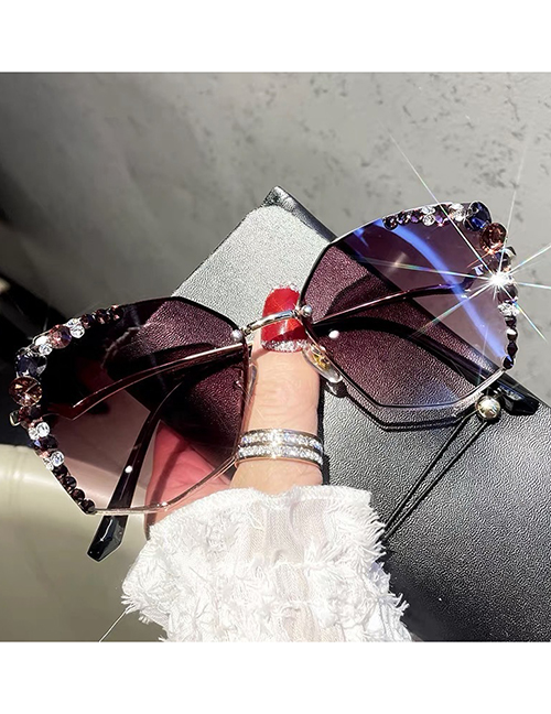 Fashion 【pink Color】 Alloy Diamond Large Frame Sunglasses