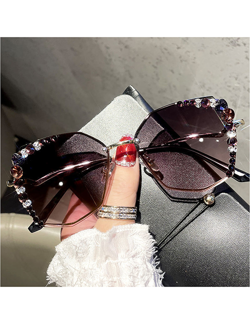 Fashion [upper Gray And Lower Pink] Alloy Diamond Large Frame Sunglasses