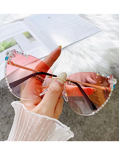 Fashion (pink) 3d Diamond Sunglasses Butterfly Polygon Diamond Sunglasses