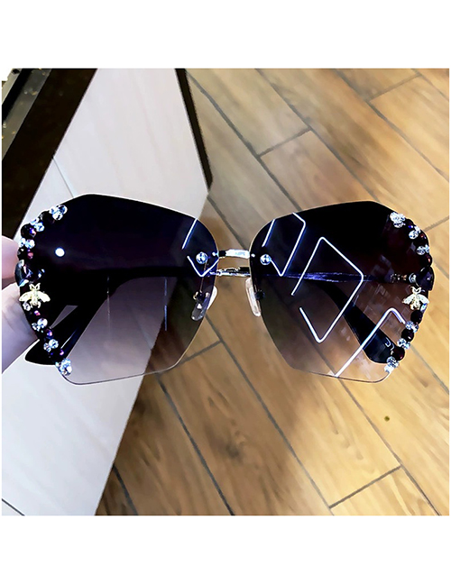 Fashion Bee Diamond [purple Gray] Alloy Diamond Bee Sunglasses
