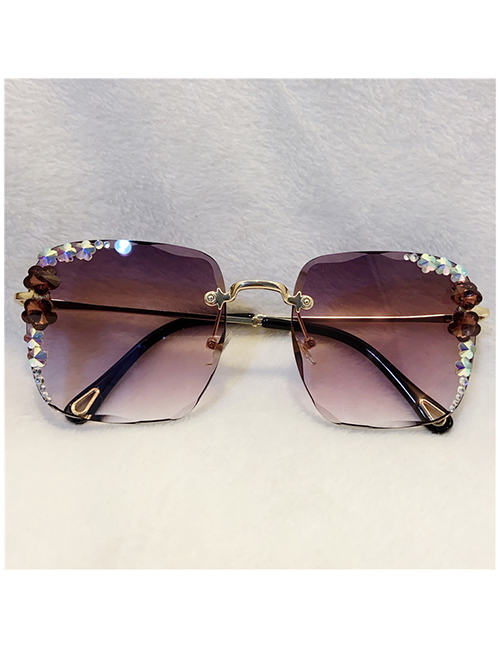 Fashion Square Plum Diamonds (purple) Alloy Diamond Large Square Frame Sunglasses
