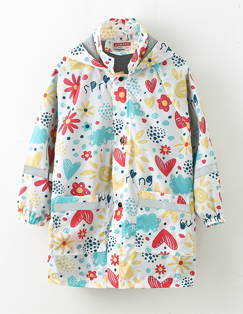 Fashion 1 Heart On White Blend Print Stand-up Tie Hood Coat