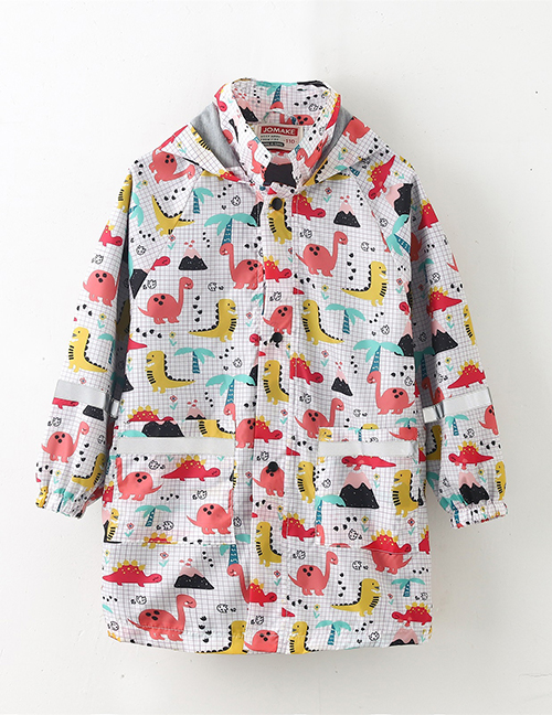 Fashion 6 Red Dinosaurs On White Blend Print Stand-up Tie Hood Coat