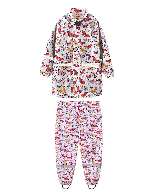 Fashion 5 Butterflies On White Blend Printed Stand Collar Hooded Jacket Trousers Set