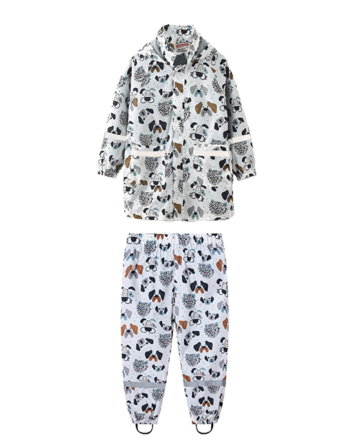 Fashion 7 Cute Dogs Blend Printed Stand Collar Hooded Jacket Trousers Set