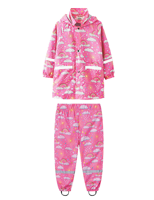 Fashion 8 Rose Red Clouds Blend Printed Stand Collar Hooded Jacket Trousers Set