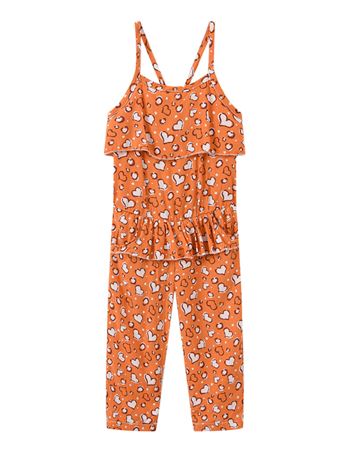 Fashion 3 Orange Hearts Cotton Print Children's Suspender Jumpsuit
