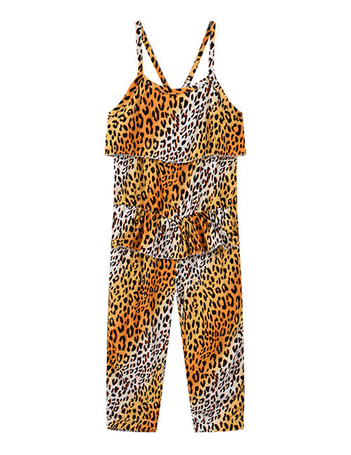 Fashion 6 Orange Leopard Cotton Print Children's Suspender Jumpsuit