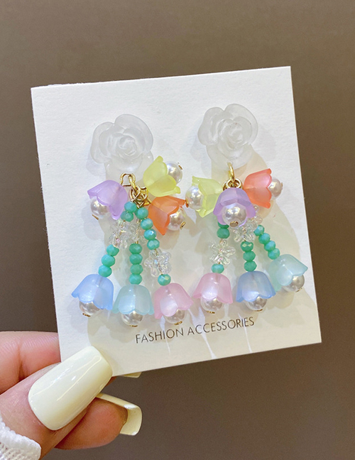 Fashion A Pair Of Flower Earrings Alloy Flower Tassel Earrings