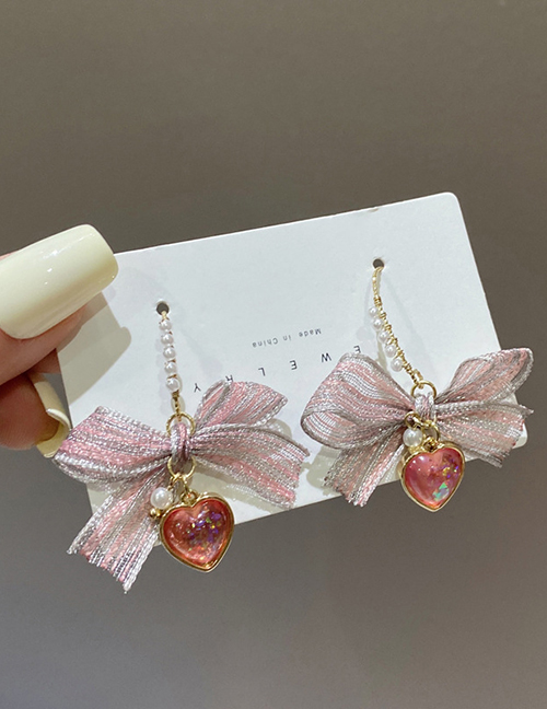 Fashion Pink Alloy Geometric Heart Bow Stud Earrings