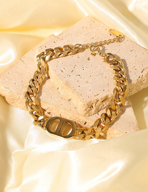 Fashion Gold Stainless Steel Double D Cuban Chain Bracelet