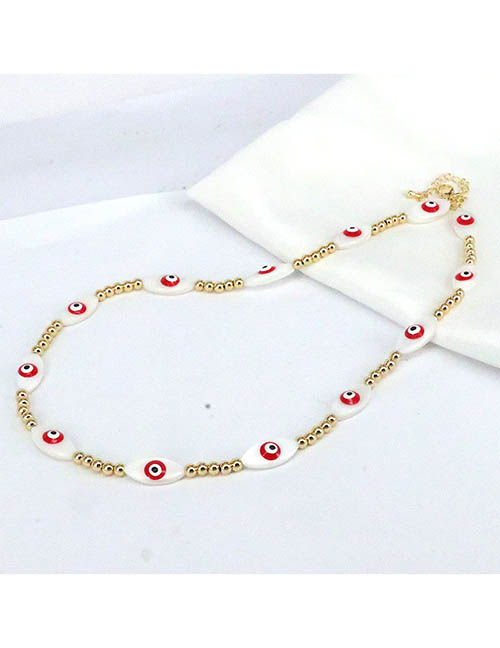 Fashion Red Brass Gold Plated Beaded Oil Reversible Eye Necklace
