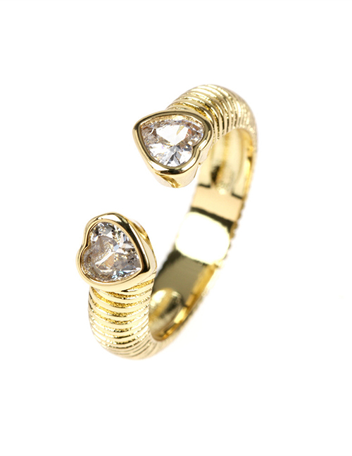 Fashion White Diamond Love Brass Gold Plated Heart Zirconium Open Ring