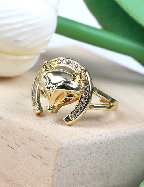Fashion Golden Fox Bronze Zirconium Fox Open Ring