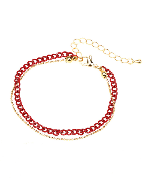 Fashion Red Solid Copper Painted Geometric Chain Double Layer Bracelet