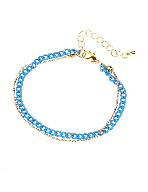 Fashion Blue Solid Copper Painted Geometric Chain Double Layer Bracelet