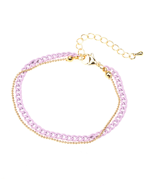 Fashion Pink Purple Solid Copper Painted Geometric Chain Double Layer Bracelet
