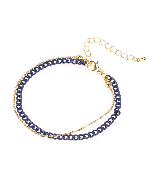 Fashion Dark Blue Solid Copper Painted Geometric Chain Double Layer Bracelet
