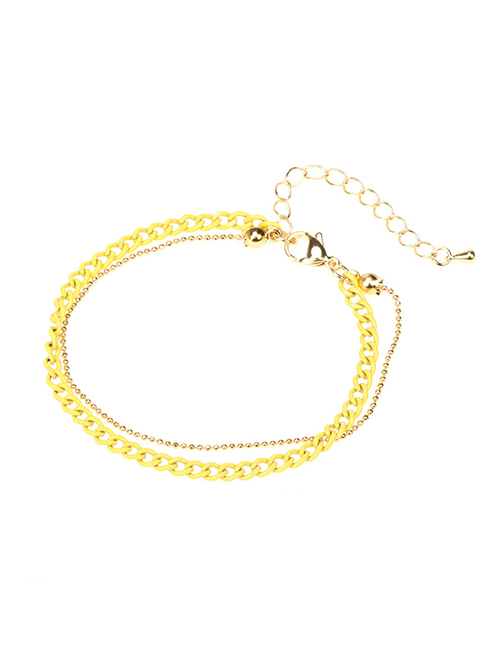 Fashion Yellow Solid Copper Painted Geometric Chain Double Layer Bracelet