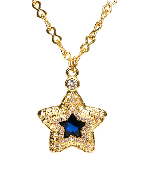 Fashion Blue Zirconium Pentagram Brass-set Zirconium Star Irregular Texture Necklace