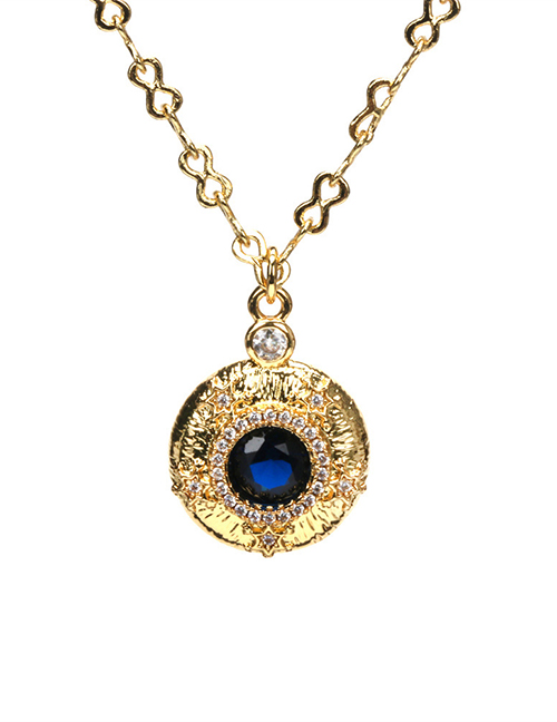Fashion Blue Zirconium Round Bronze Zirconium Round Irregular Texture Necklace