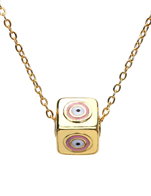 Fashion Pink Magic Eye Copper Drop Oil Stereo Rubik's Cube Eye Necklace