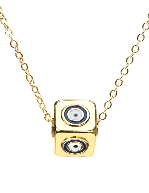 Fashion Blue Magic Eye Copper Drop Oil Stereo Rubik's Cube Eye Necklace