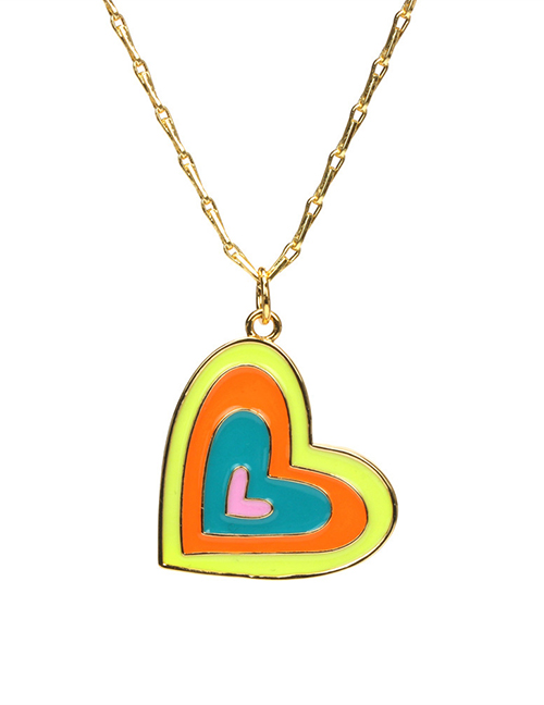 Fashion Yellow Orange Green Powder Copper Gold Plated Oil Drop Multilayer Heart Necklace