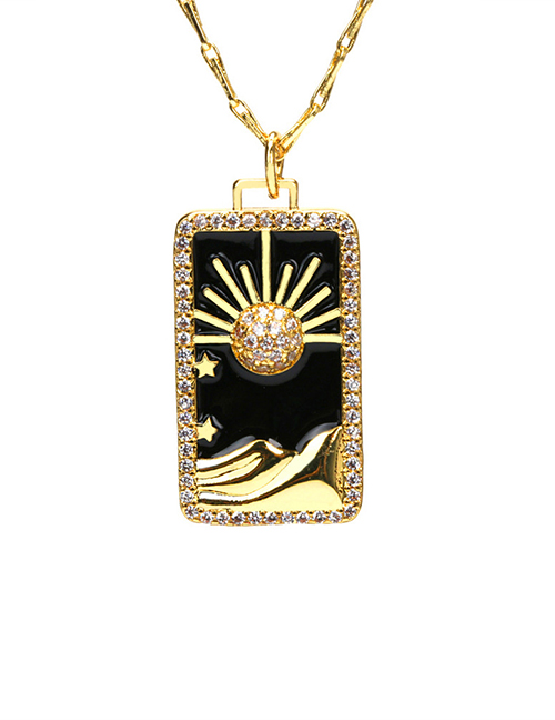 Fashion Black Sun Bronze Zirconium Drip Oil Tarot Necklace