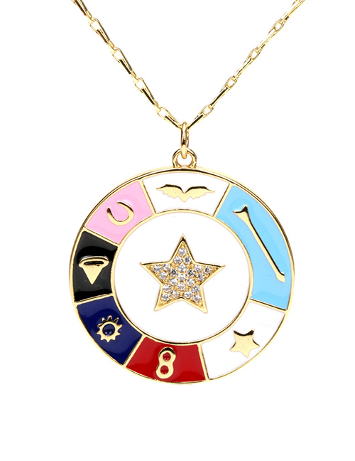 Fashion Star Sun Round Card Bronze Zirconium Star Drip Medal Necklace