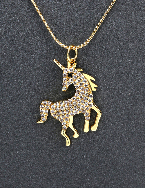 Fashion Gold Bronze Zirconium Unicorn Necklace