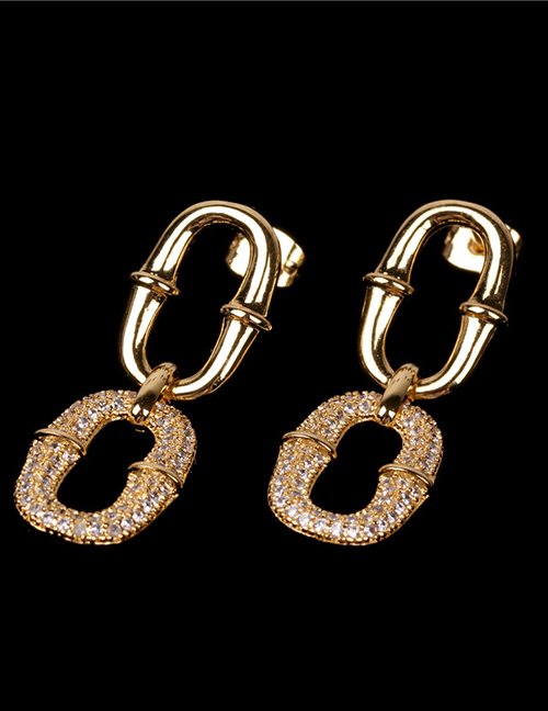 Fashion Gold Copper Genuine Gold Plated Geometric Oval Double Hoop Stud Earrings
