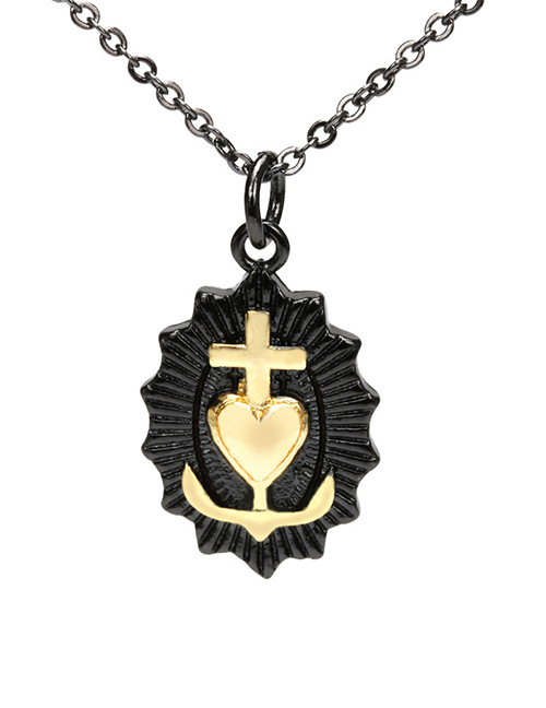 Fashion Black Gold Copper Gold Plated Cross Heart Necklace