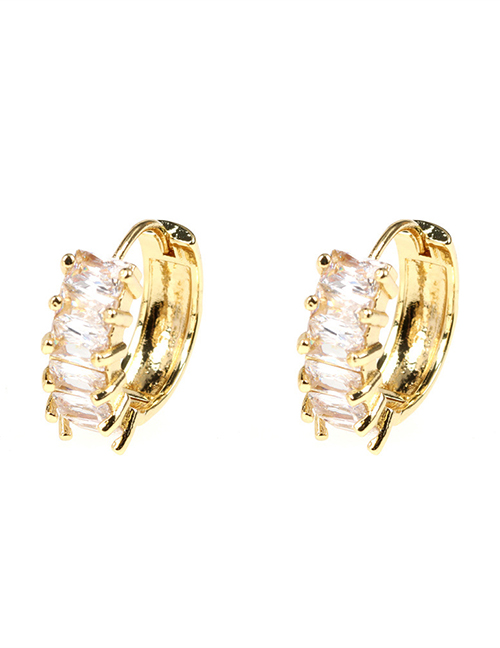 Fashion Square White Diamond Brass Rectangular Zirconia Round Earrings