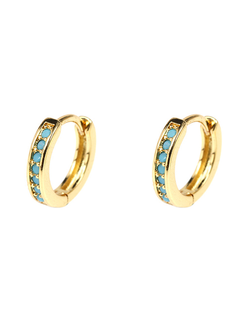 Fashion Blue Turquoise Copper Gold Plated Zirconium Hoop Earrings