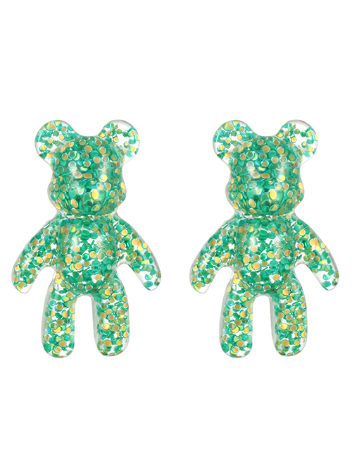 Fashion Green Resin Sequin Bear Stud Earrings