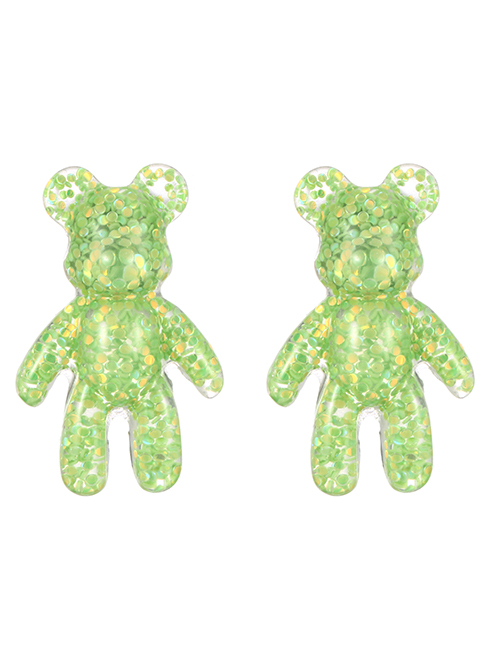 Fashion Light Green Resin Sequin Bear Stud Earrings